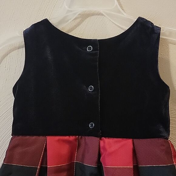 The CHILDREN'S PLACE BLACK AND RED PLAID DRESS WITH VELVETEEN BODICE, SZ 12-18 M - Picture 4 of 7